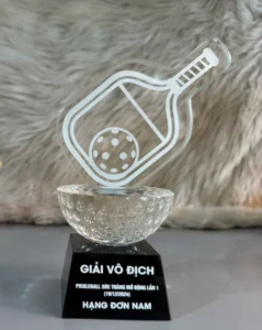 Kỷ niệm chương pha lê thủy tinh TVOPL cao tổng 32cm — ảnh thành phẩm SAIGONPR đã giao